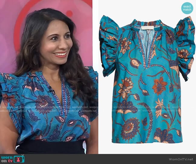 Elena Ruffle Top by Ulla Johnson worn by Dr. Taz Bhatia on Today