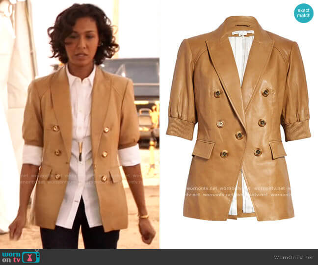 Veronica Beard Edra Leather Blazer worn by Shivani on Roswell New Mexico