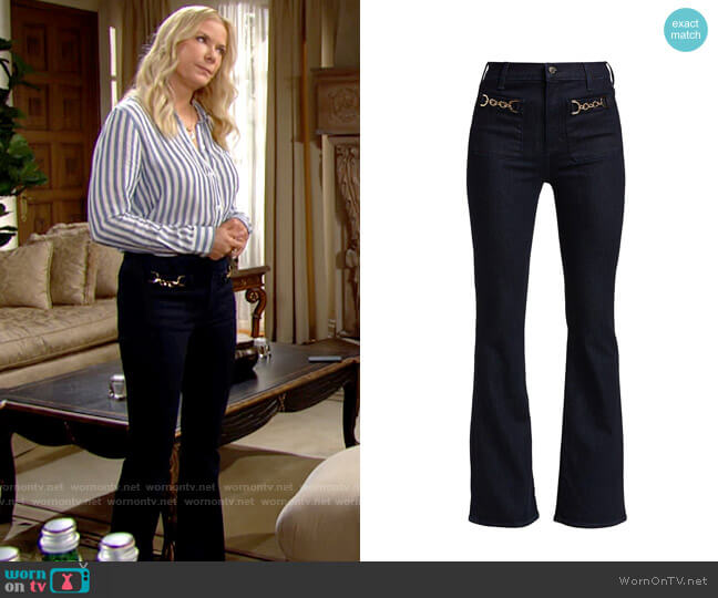 Veronica Beard Florence Chain-Detail Flare Jeans worn by Brooke Logan (Katherine Kelly Lang) on The Bold & the Beautiful