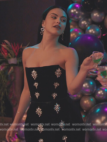 Veronica's black embellished strapless dress on Riverdale