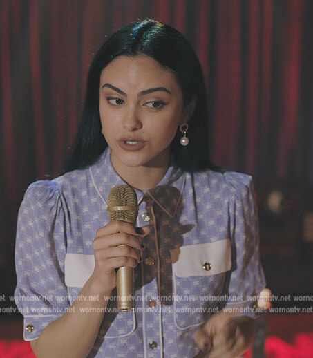 Veronica’s blue button printed shirt on Riverdale