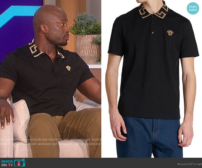 Baroque Collar Polo Shirt by Versace worn by Akbar Gbajabiamila on The Talk