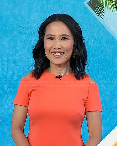 Vicky’s coral cold-shoulder sheath dress on Today