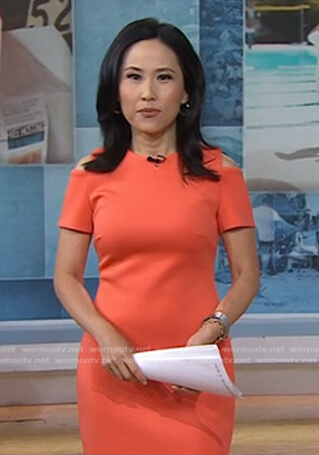 Vicky's coral cold-shoulder sheath dress on Today
