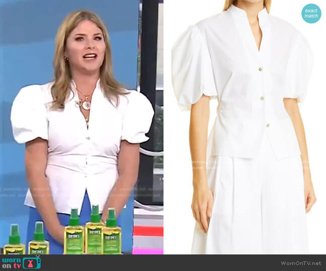 Puff Sleeve Cutout Back Detail Cotton Blouse by Vince worn by Jenna Bush Hager on Today