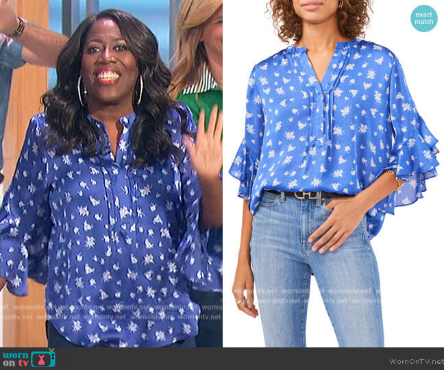 Floral Flutter Sleeve Blouse by Vince Camuto worn by Sheryl Underwood on The Talk