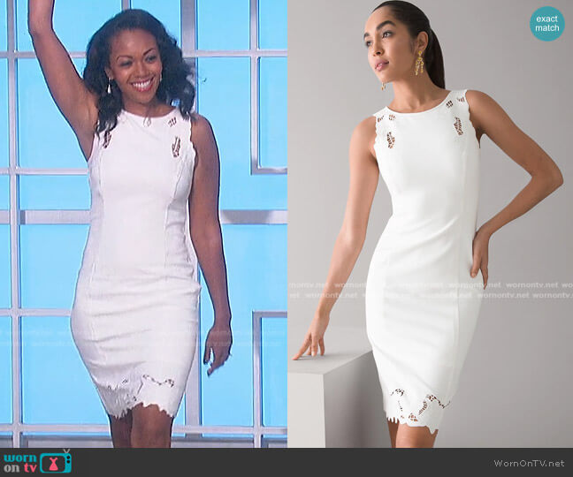 Sleeveless Lace Trim Dress by White House Black Market worn by Mishael Morgan on The Talk