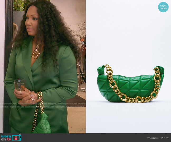 Chain Handles Quilted Bag by Zara worn by Garcelle Beauvais on The Real Housewives of Beverly Hills