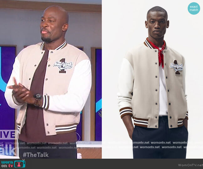 Patches Bomber Jacket by Zara worn by Akbar Gbajabiamila on The Talk