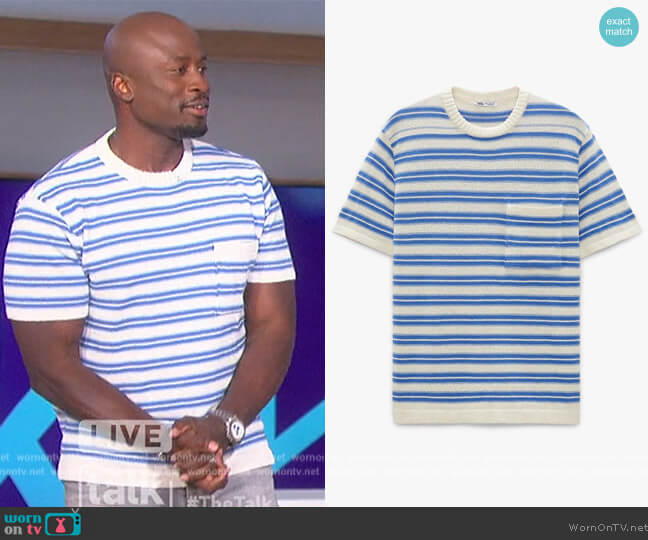 Striped Knit T-Shirt by Zara worn by Akbar Gbajabiamila on The Talk