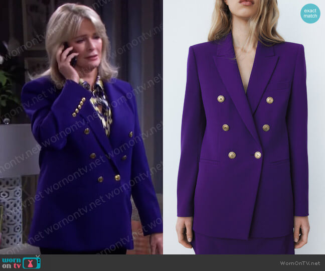 Tailored Blazer with Buttons by Zara worn by Marlena Evans (Deidre Hall) on Days of our Lives