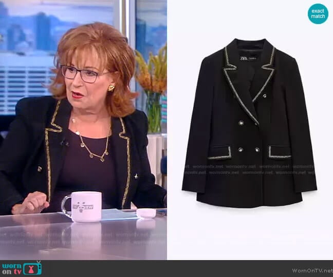 Contrast Trim Double Breasted Blazer by Zara worn by Joy Behar on The View