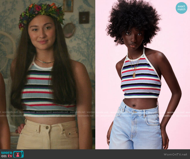 Jacquard Crop Top by Zara worn by Belly Conklin (Lola Tung) on The Summer I Turned Pretty