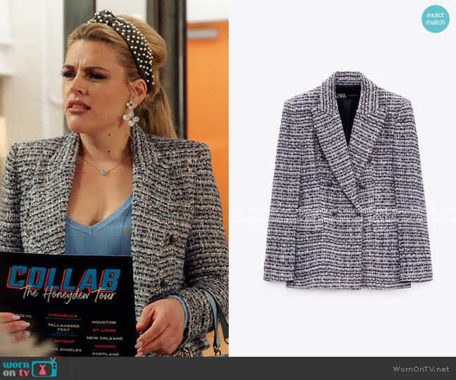 Zara Tweed Blazer worn by Summer Dutkowsky (Busy Philipps) on Girls5eva