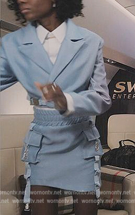 Zenzi's cropped blazer and skirt on Tom Swift
