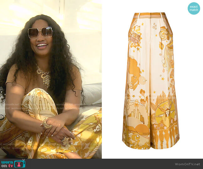 Tempo Wide-Leg Silk Trousers by Zimmermann worn by Garcelle Beauvais on The Real Housewives of Beverly Hills