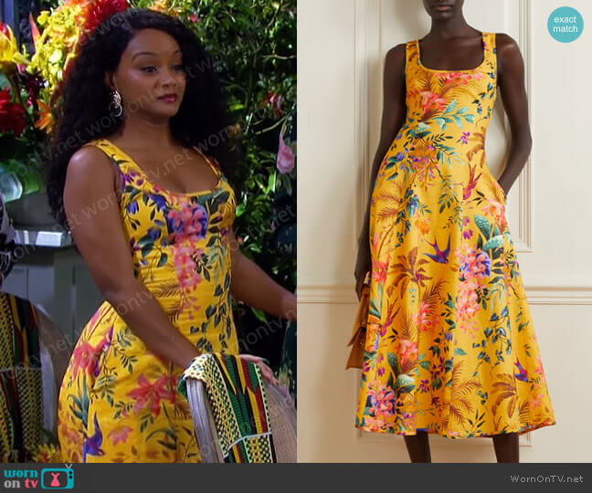 Tropicana Linen Midi Dress by Zimmermann worn by Chanel Dupree (Raven Bowens) on Days of our Lives
