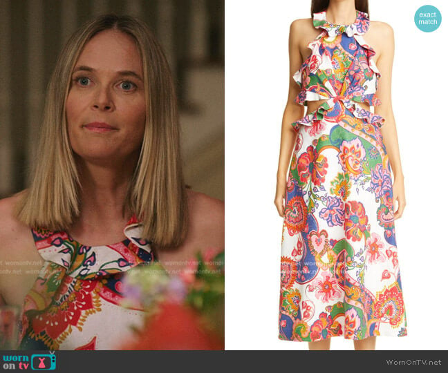 Lovestruck Floral Paisley Tie Back Midi Dress by Zimmermann worn by Susannah Fisher (Rachel Blanchard) on The Summer I Turned Pretty