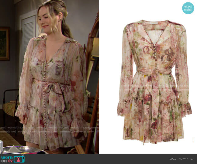 Zimmermann Dancer Floral Minidress worn by Hope Logan (Annika Noelle) on The Bold and the Beautiful