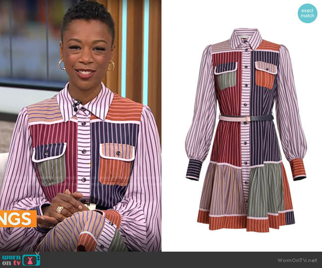 Zimmermann Spliced Stripes Mini Shirt Dress worn by Samira Wiley on CBS Mornings