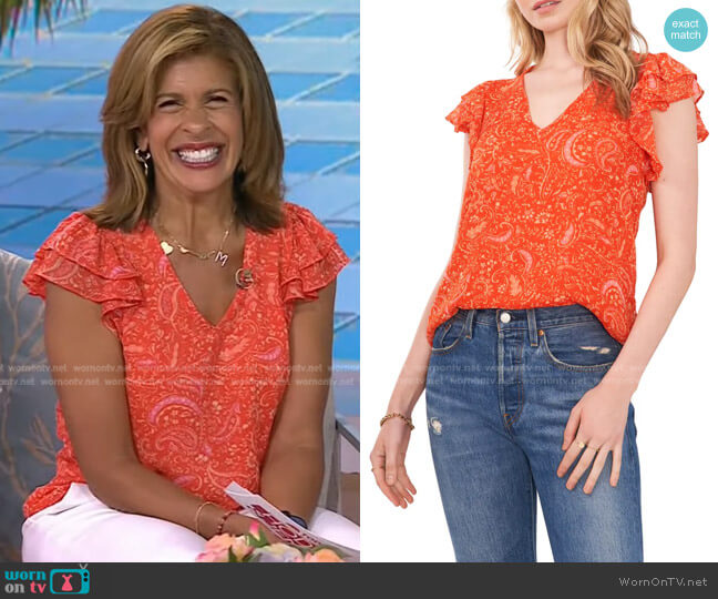 Flutter Sleeve Chiffon V-Neck Top by 1. State worn by Hoda Kotb on Today