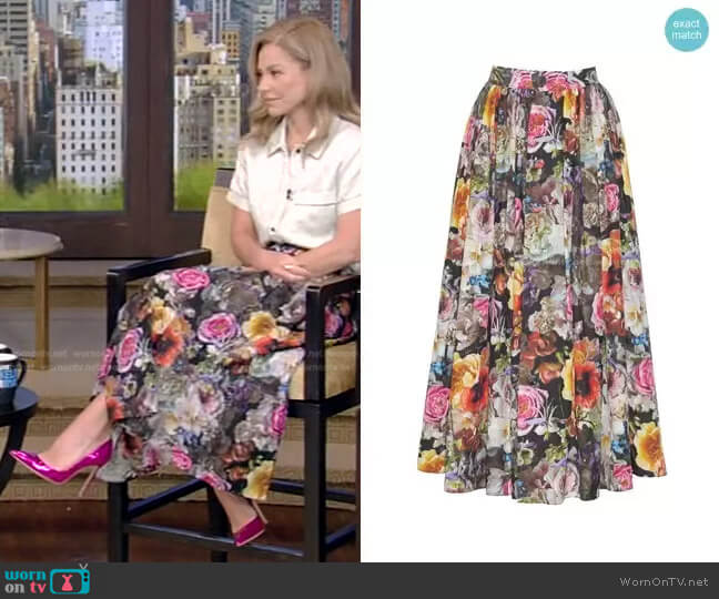 Button Down A Line Skirt by Adam Lippes worn by Kelly Ripa on Live with Kelly and Mark