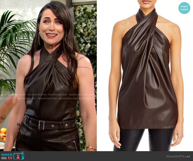 3.1 Phillip Lim Vegan Leather Cross Front Halter Top worn by Quinn Fuller (Rena Sofer) on The Bold and the Beautiful