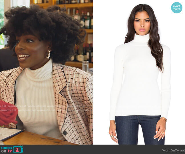 Solid Rib Turtleneck Sweater by 525 worn by Venita Aspen on Southern Charm