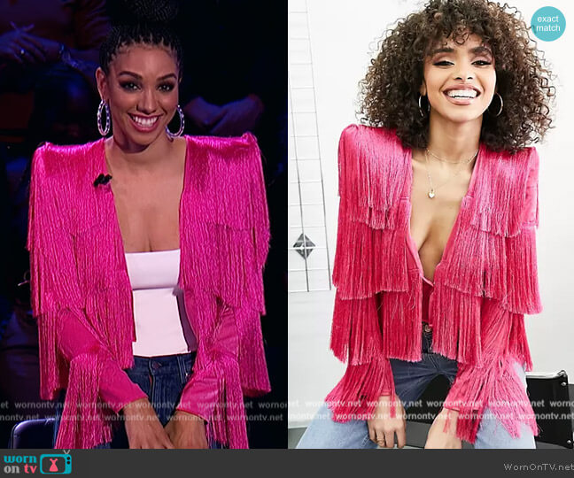 Fringed Top with Shoulder pads by ASOS worn by Corinne Foxx on Beat Shazam