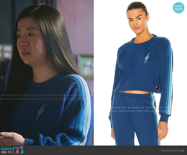 Bolt Embroidery Cropped Classic Sweatshirt by Aviator Nation worn by Alice Kwan (Sherry Cola) on Good Trouble