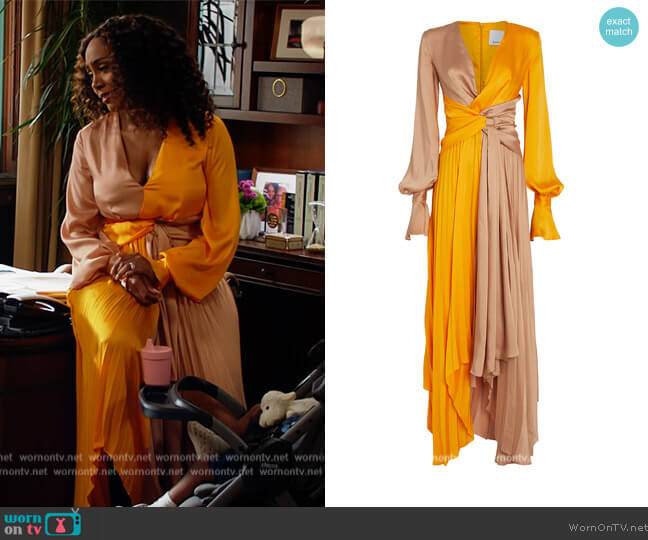 Acler Empire Two-Tone Twisted Maxi Dress worn by Lola Carmichael (Simone Missick) on All Rise