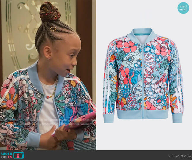 Print Tricot Jacket by Adidas worn by Alice Baxter (Mykal-Michelle Harris) on Ravens Home