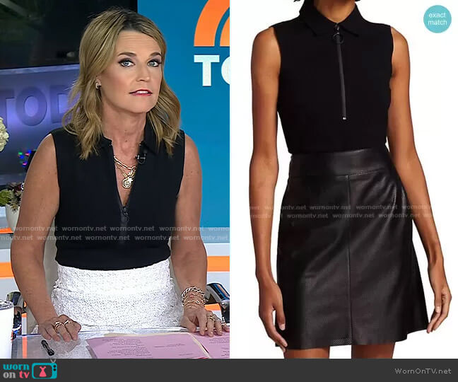 WornOnTV: Savannah’s black half-zip top and white textured skirt on ...