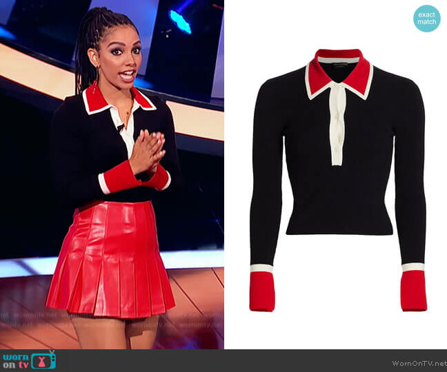 Alice + Olivia Pia Ribbed Wool Blend Polo Sweater worn by Corinne Foxx on Beat Shazam