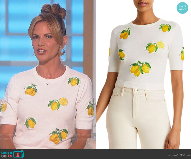 Alice and Olivia Ciara Lemon Embroidered Top worn by Natalie Morales on The Talk