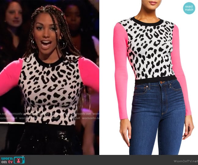 WornOnTV Corinne s leopard contrast sweater on Beat Shazam Corinne Foxx Clothes and Wardrobe from TV