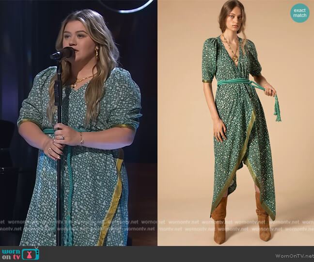 Persephone Jade Jamdani Dress by Alix of Bohemia worn by Kelly Clarkson on The Kelly Clarkson Show