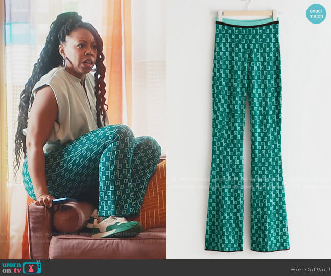& Other Stories Flared Jacquard Trousers worn by Malika ( Toccarra Cash) on Everythings Trash