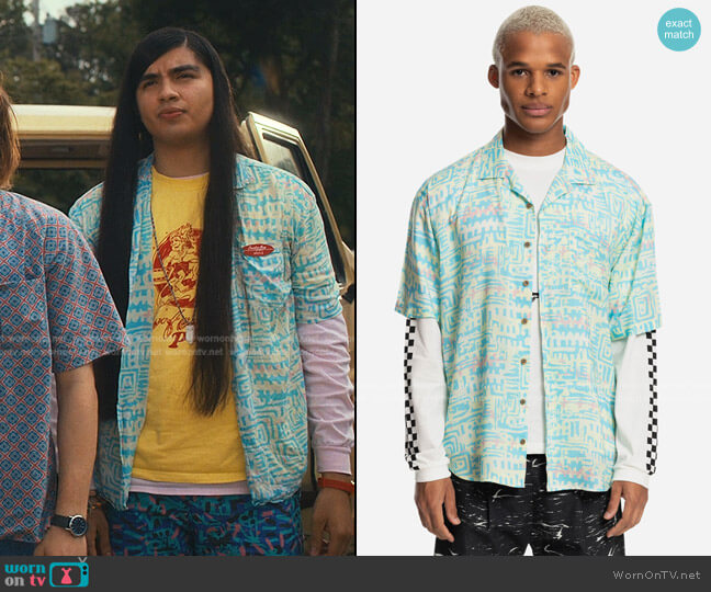 Argyle Mens Button Up Shirt by Quiksilver x Stranger Things worn by Eduardo Franco on Stranger Things