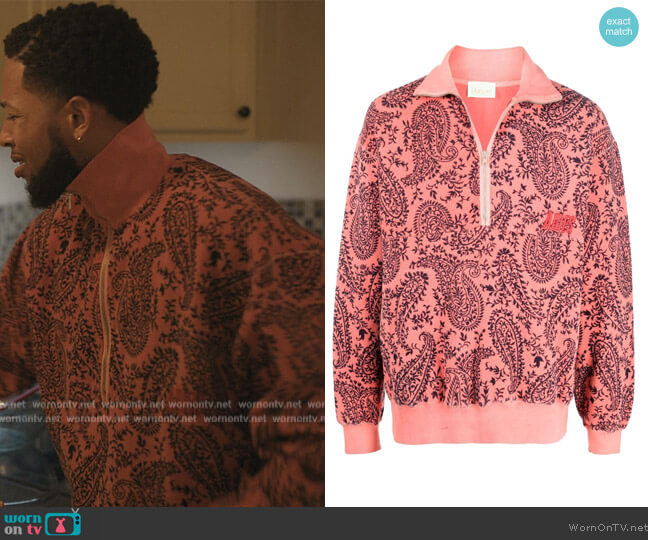 Aries paisley-print zip-front jumper worn by Emmett (Jacob Latimore) on The Chi