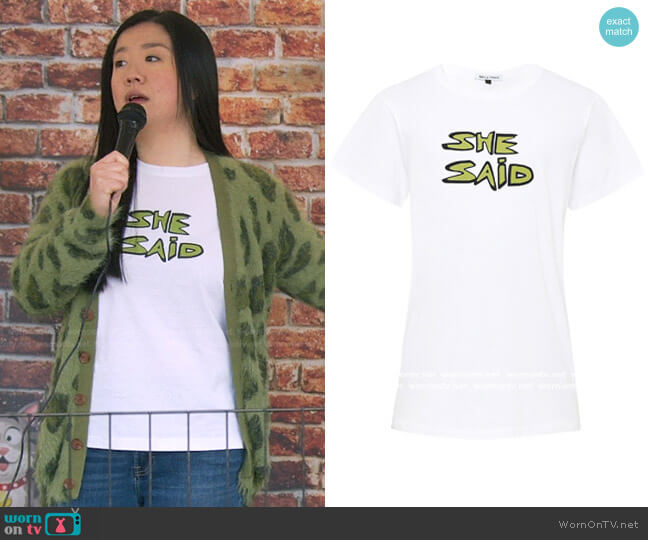 She Said T-Shirt by Bella Freud worn by Alice Kwan (Sherry Cola) on Good Trouble