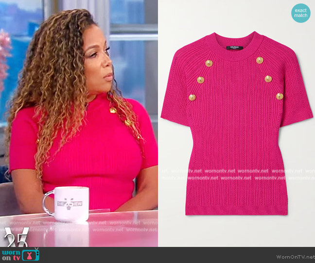Balmain Button-embellished ribbed-knit top worn by Sunny Hostin on The View