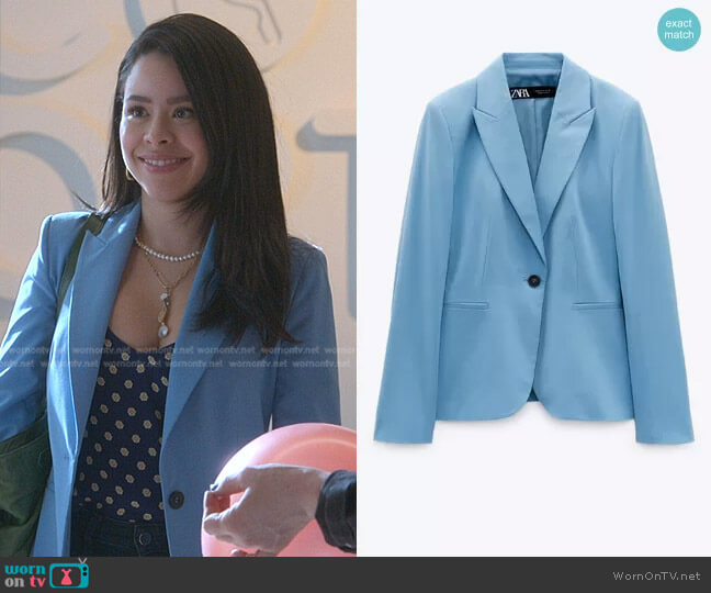 Zara Basic Blazer in Blue worn by Mariana Foster (Cierra Ramirez) on Good Trouble