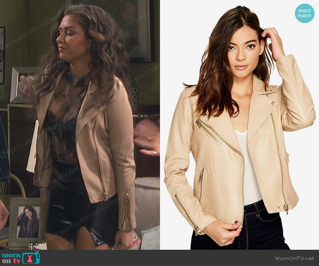 Faux Leather Moto Jacket in Natural Light by Blank NYC worn by Ciara Brady (Victoria Konefal) on Days of our Lives