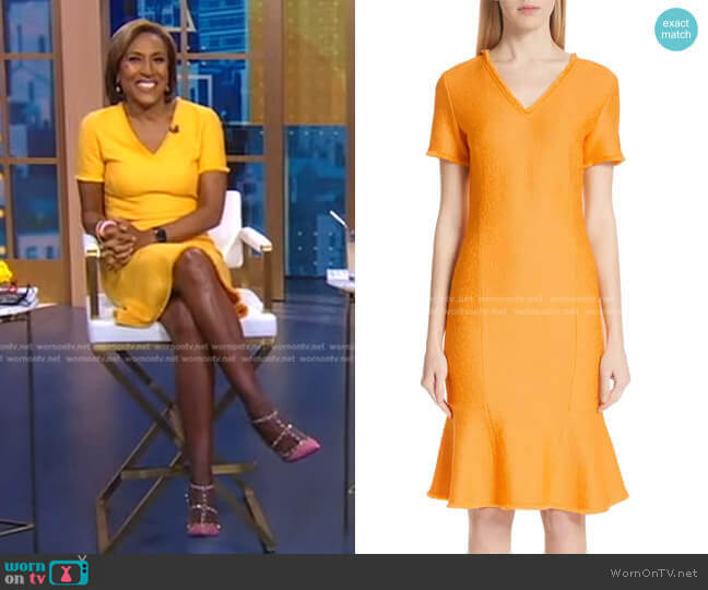 WornOnTV: Robin’s orange v-neck knit dress on Good Morning America ...