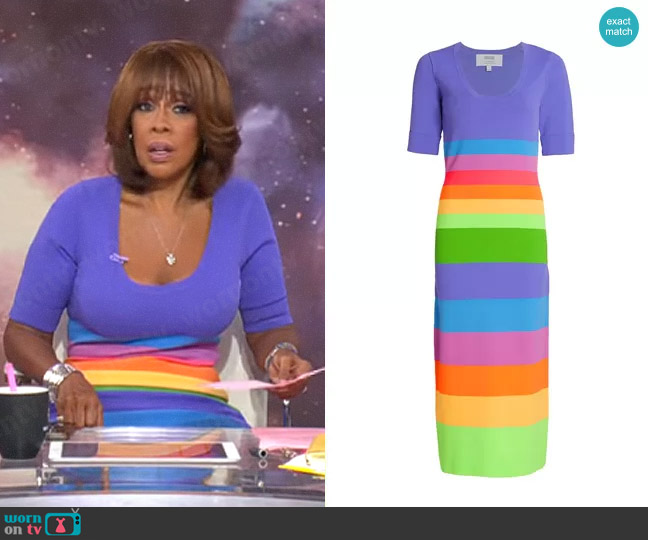 Christopher John Rogers Striped Colorblock Midi-Dress worn by Gayle King on CBS Mornings