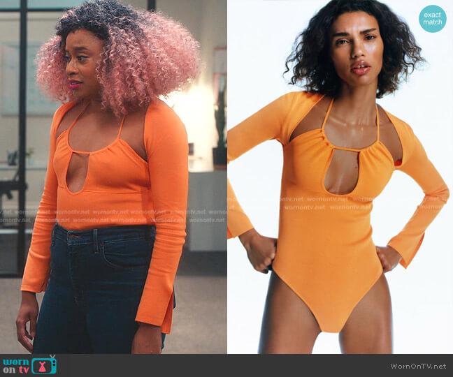 Zara Cut Out Knit Bodysuit worn by Phoebe (Phoebe Robinson) on Everythings Trash