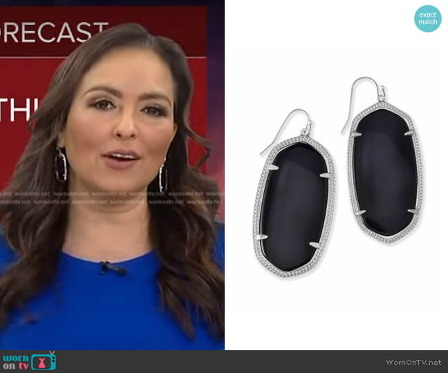 Kendra Scott  Danielle Silver Drop Earrings in Black Opaque Glass worn by Iris Hermosillo on Good Morning America