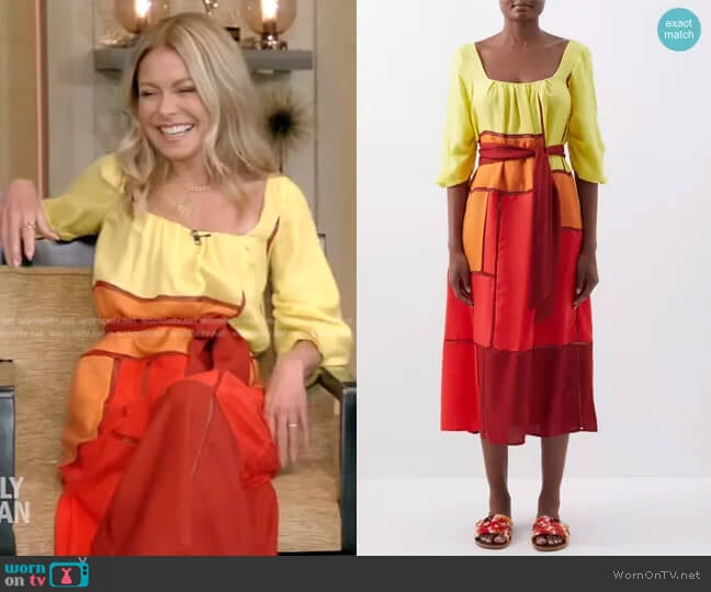 Gabriela Hearst Daphine patchwork cashmere-blend twill dress worn by Kelly Ripa on Live with Kelly and Mark