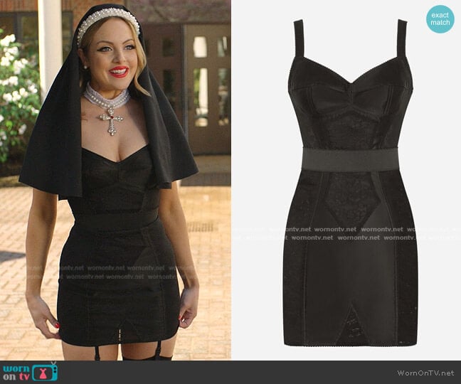 Corset-Style Lace and Satin Minidress by Dolce & Gabbana worn by Fallon Carrington (Elizabeth Gillies) on Dynasty